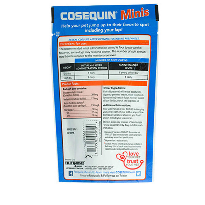 Cosequin Minis Maximum Strength with MSM Plus Omega-3’s Joint Health Supplement for Dogs, 45ct soft chews, 4-pack ) | Home Deliveries