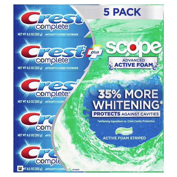Crest Complete + Scope Advanced Active Foam Toothpaste, 8.2 oz, 5-pack ) | Home Deliveries