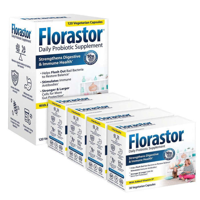 Florastor Daily Probiotic with Vitamin D3, 120 Vegetarian Capsules ) | Home Deliveries