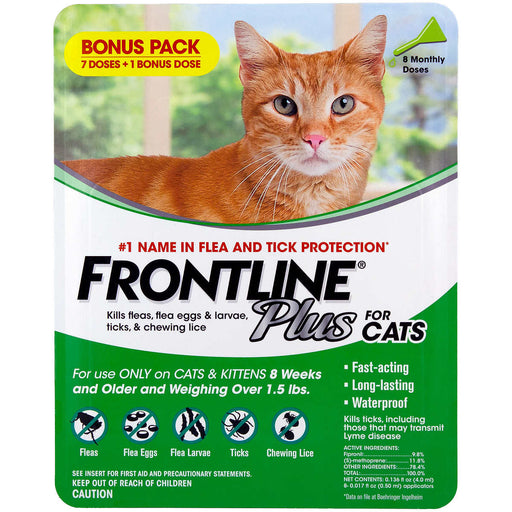 Frontline Plus Flea and Tick Cat Treatment, 7+1 Doses ) | Home Deliveries
