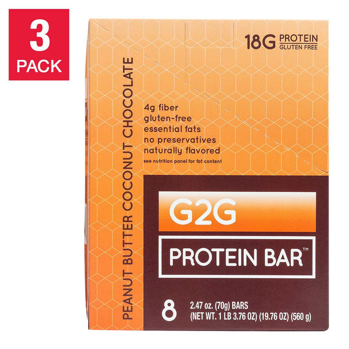 G2G 3-pack Peanut Butter Coconut Chocolate Protein Bars 24-count