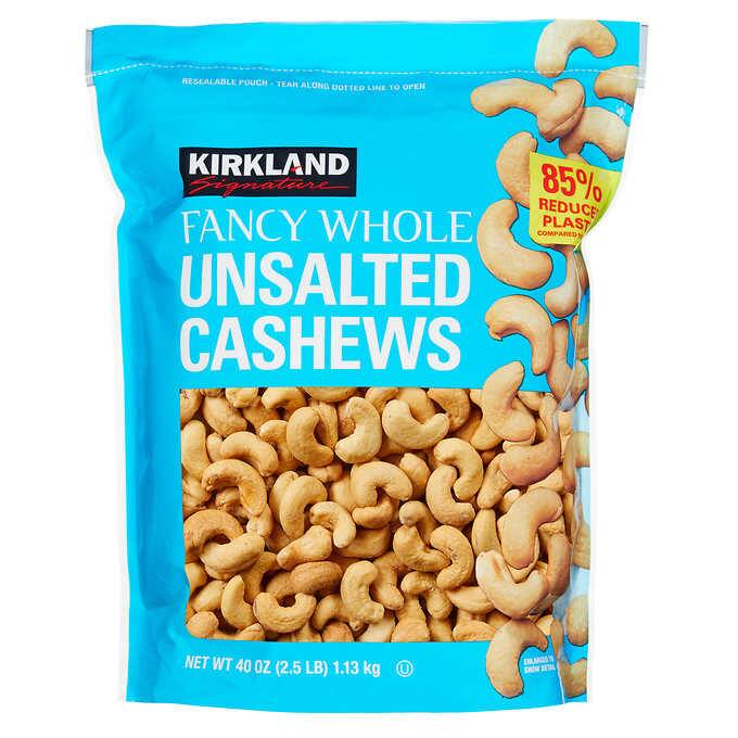 Kirkland Signature Whole Fancy Unsalted Cashews, 2.5 lbs