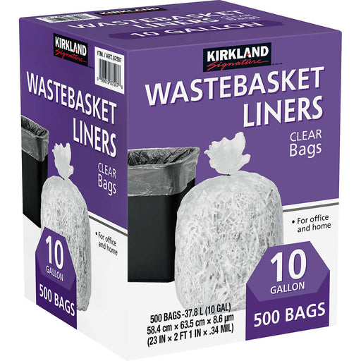 Kirkland Signature 10-Gallon Wastebasket Liner, Clear, 500-count - Home Deliveries