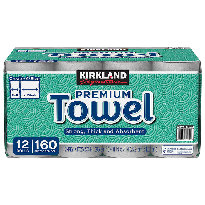Kirkland Signature Create-a-Size Paper Towels, 2-Ply, 160 Sheets, 12-count - Home Deliveries