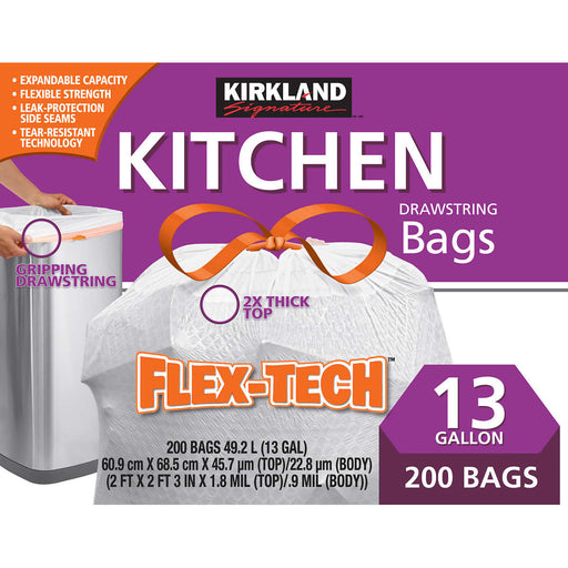 Kirkland Signature Flex-Tech 13-Gallon Kitchen Trash Bag, 200-count - Home Deliveries