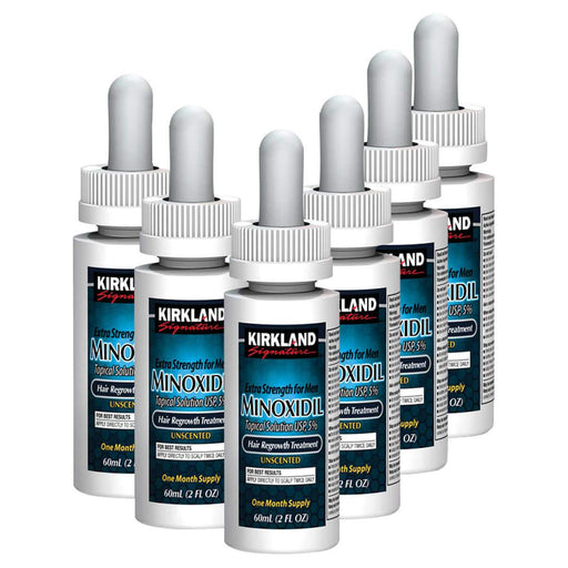 Kirkland Signature Hair Loss Regrowth Treatment Extra Strength for Men, 5% Minoxidil Topical Solution, 2 fl. oz, 6-pack - Home Deliveries