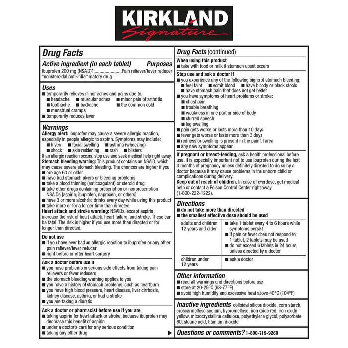 Kirkland Signature Ibuprofen 200 mg., 1,000 Tablets