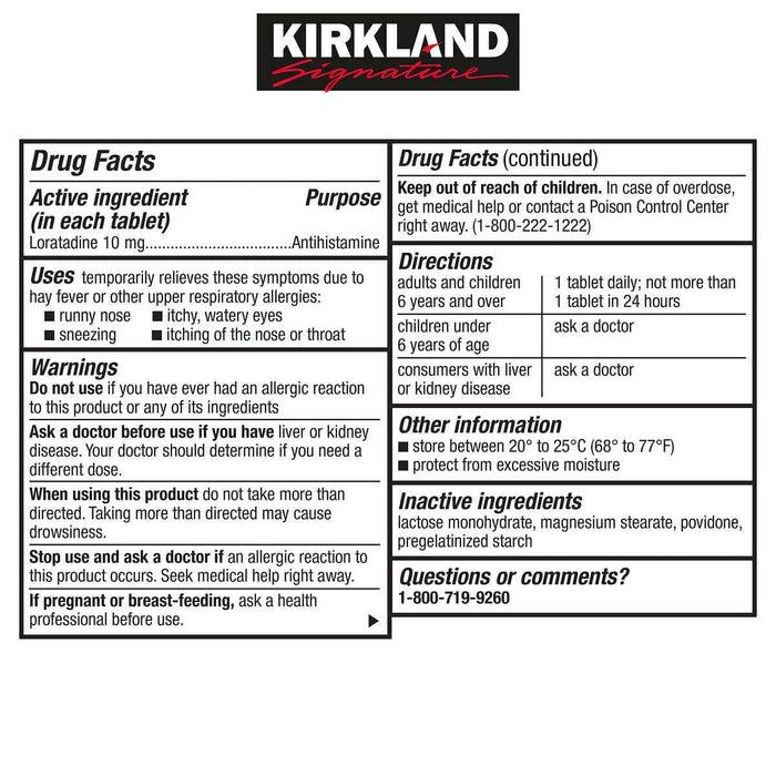 Kirkland Signature NonDrowsy AllerClear Antihistamine 10mg., 365 Tablets