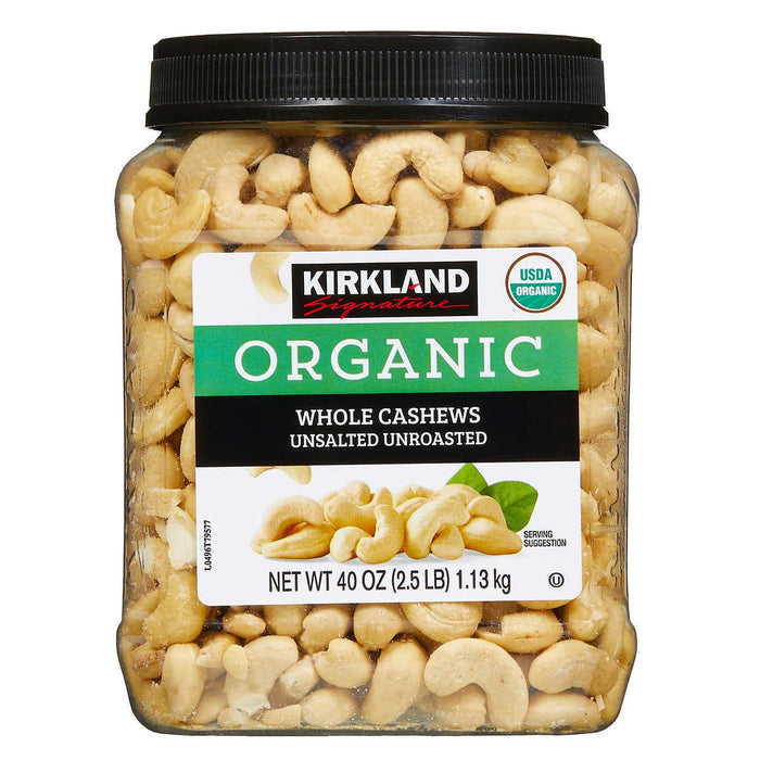 Kirkland Signature Organic Whole Cashews, Unsalted Unroasted, 40 oz