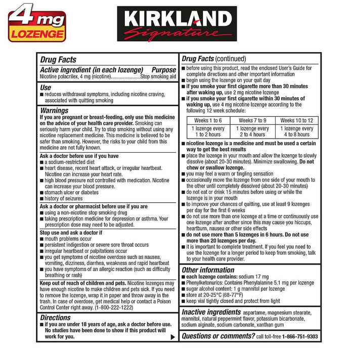 Kirkland Signature Quit Lozenges 2mg. or 4mg., 270 Pieces - Home Deliveries