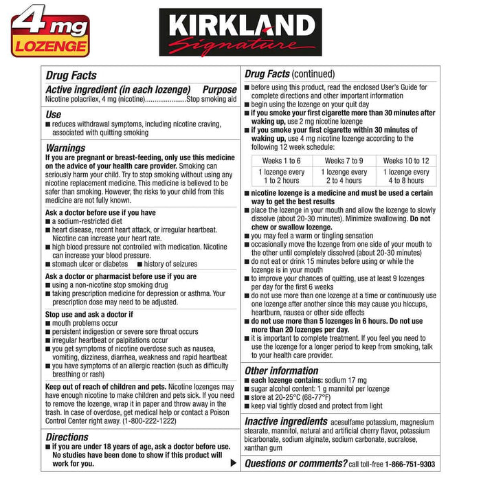 Kirkland Signature Quit 2mg. or 4mg., Cherry Lozenges, 270 Pieces - Home Deliveries