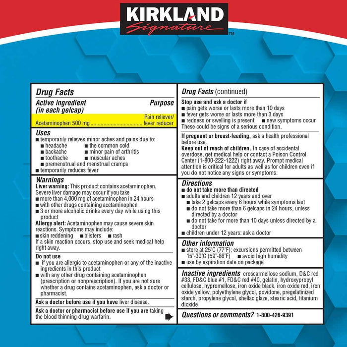 Kirkland Signature Rapid Release Acetaminophen 500 mg., 400 Gelcaps - Home Deliveries