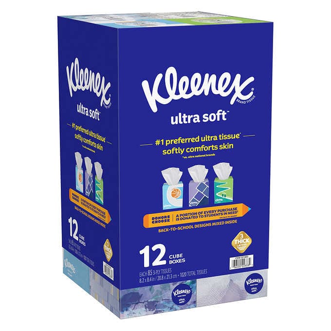 Kleenex Ultra Soft Facial Tissue, 3-Ply, 85-count, 12-pack