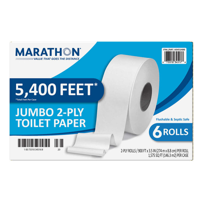 Marathon Jumbo Roll Bath Tissue, 2-Ply, 900 ft Rolls, 6 Rolls