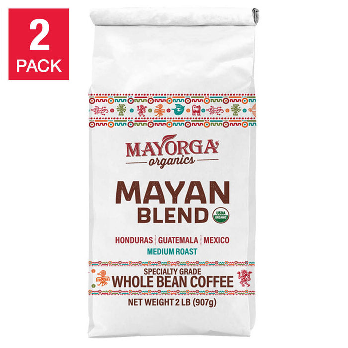 Mayorga Organics Mayan Blend, USDA Organic, Medium Roast, Whole Bean Coffee, 2lb, 2-pack ) | Home Deliveries