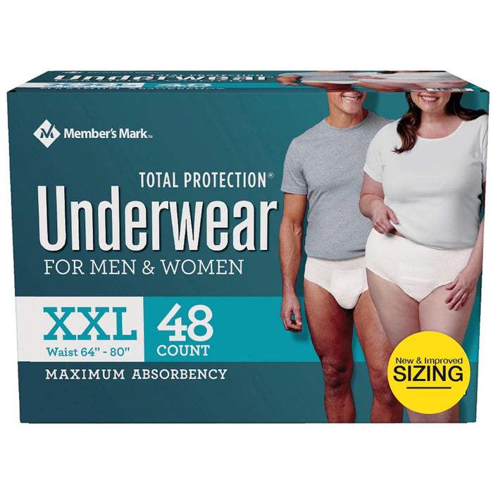 Member's Mark Total Protection Incontinence Underwear for Men and Women, Size - XXL (48 count)