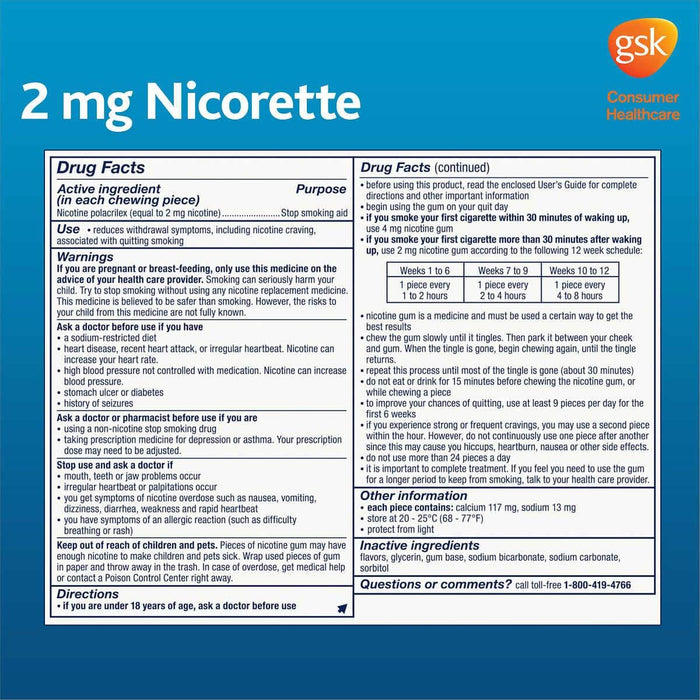 Nicorette Quit Smoking Aid 2mg. or 4mg., Original Flavor Gum 200 Pieces - Home Deliveries