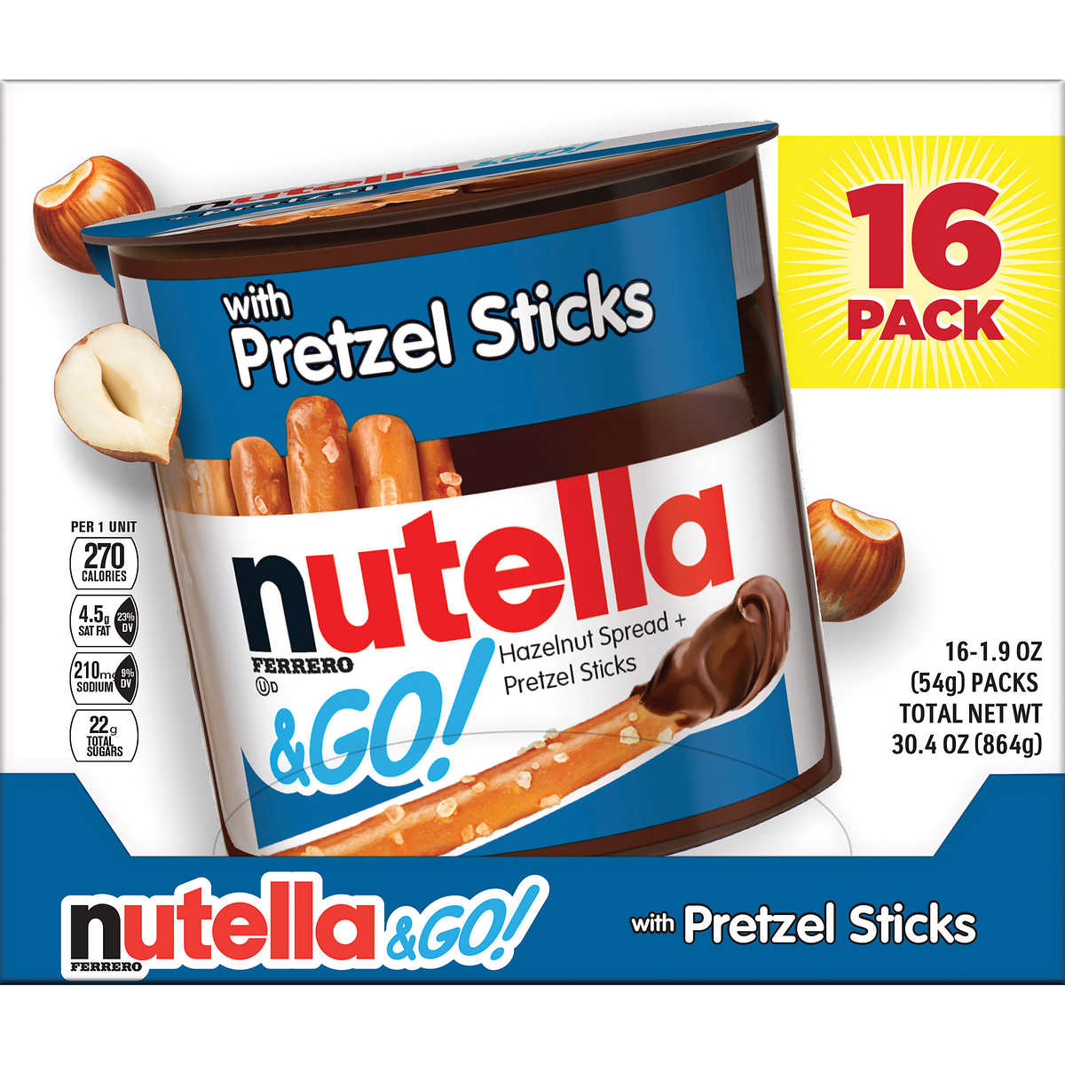 Nutella and Go Hazelnut Spread with Pretzel Sticks, 1.9 oz, 16