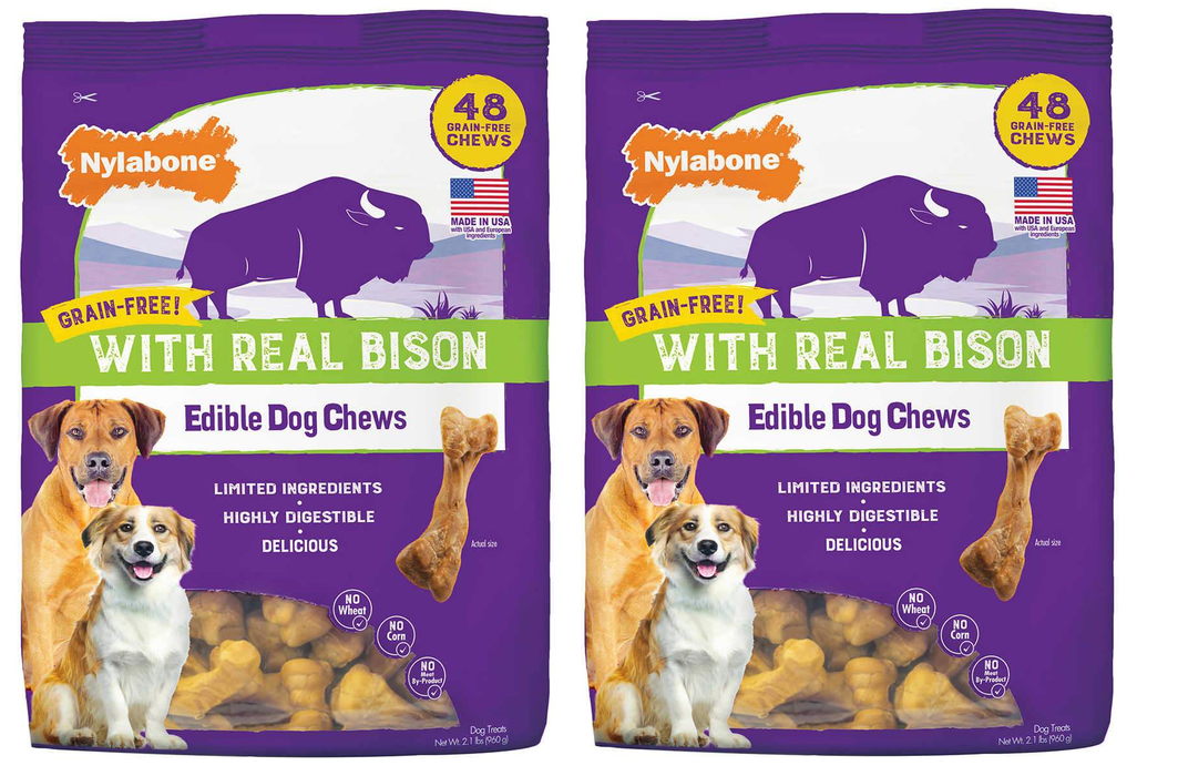 Nylabone Grain-Free with Real Bison Edible Dog Chews, 48-count, 2-pack
