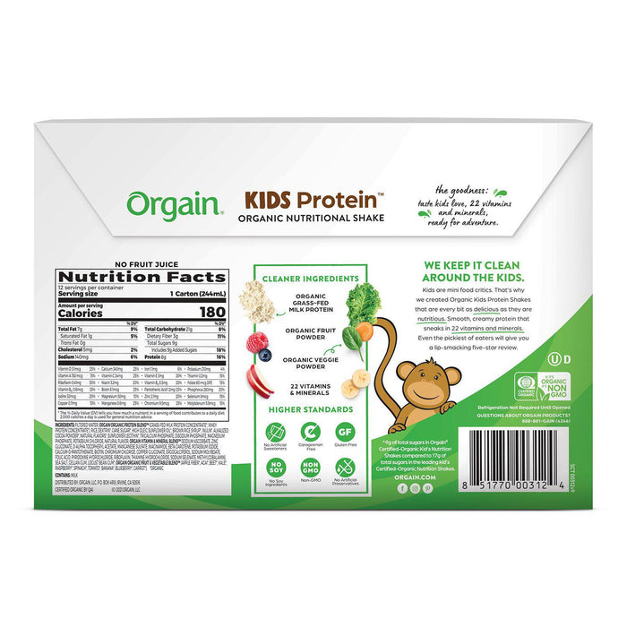Orgain Kids Protein Organic Nutritional Shake, 8.25 fl. oz., 12 pk. - Chocolate