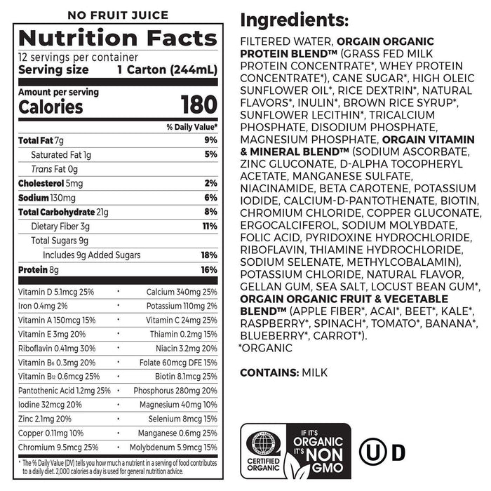 Orgain Kids Protein Organic Nutritional Shake, 8.25 fl. oz., 12 pk. - Vanilla
