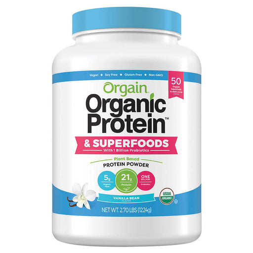 Orgain Organic Protein and Superfoods Plant Based Protein Powder, Vanilla Bean, 2.7 lbs ) | Home Deliveries