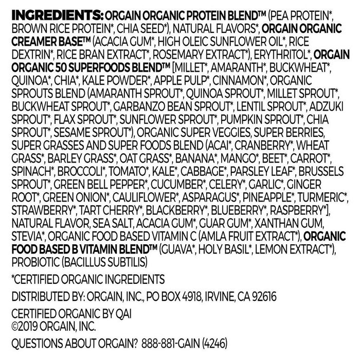 Orgain Organic Protein and Superfoods Plant Based Protein Powder, Vanilla Bean, 2.7 lbs ) | Home Deliveries