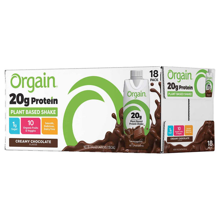 Orgain Plant-Based Protein Shake Chocolate 11 fl oz, 18-count - Home Deliveries