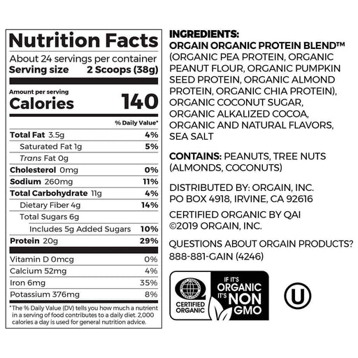 Orgain USDA Organic Simple Plant Protein Powder, Chocolate Peanut Butter Cup, 2.01-pounds - Home Deliveries