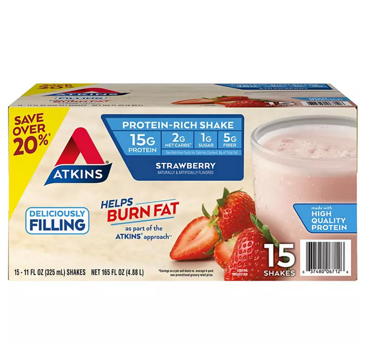 Atkins Gluten Free Protein-Rich Shake, Strawberry, Keto-Friendly (15 pk.)