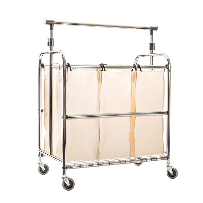 Seville Classics 3-Bag Laundry Sorter with Adjustable Clothes Bar