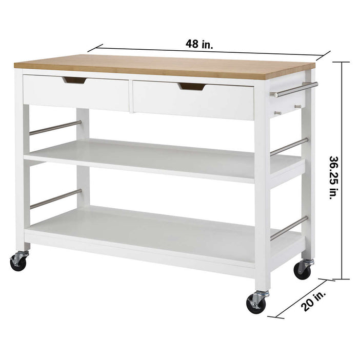 TRINITY 48” Bamboo Kitchen Cart with Drawers, White ) | Home Deliveries