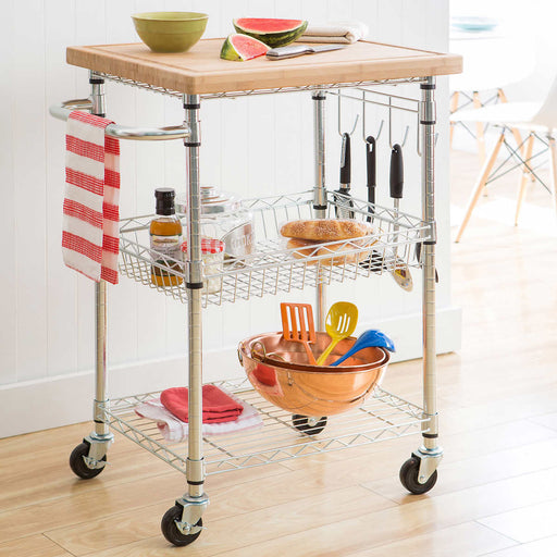TRINITY Bamboo Top Kitchen Cart ) | Home Deliveries