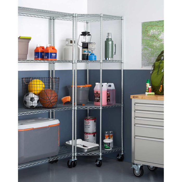 TRINITY EcoStorage 4-Tier Corner Wire Shelving Rack with Wheels, 18  D, NSF, Chrome Color ) | Home Deliveries