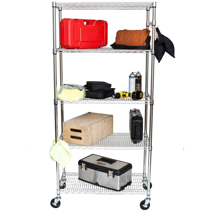 TRINITY 5-Tier Outdoor Wire Shelving Rack with Wheels, 48 x 18 x