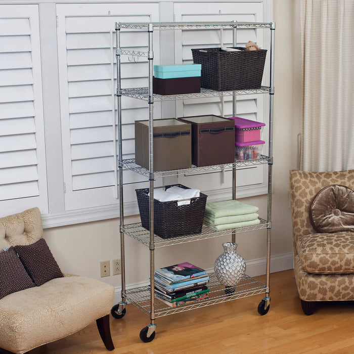 TRINITY EcoStorage 5-Tier Wire Shelving Rack with Wheels , 36  x 18  x 72  NSF, Chrome Color ) | Home Deliveries