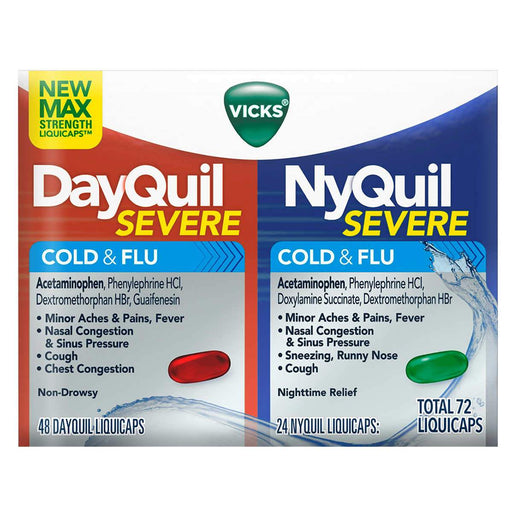 Vicks Severe DayQuil and NyQuil Cough, Cold and Flu Relief, 72 LiquiCaps - Home Deliveries