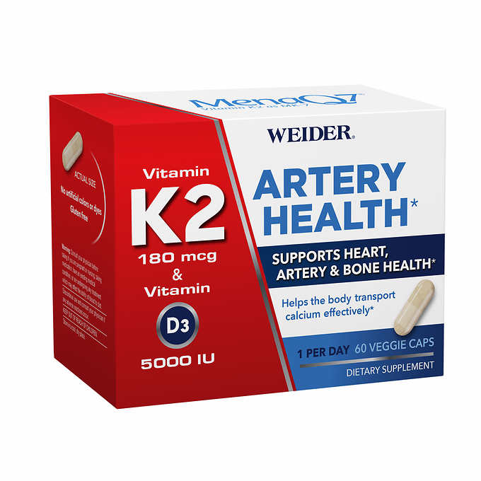 Weider Artery Health with Vitamin K2 Plus D3, 60 Veggie Caps ) | Home Deliveries