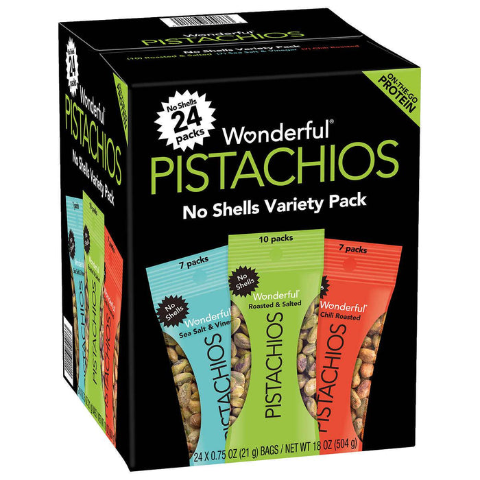 Wonderful Pistachios, No Shell, Variety Pack, .75 oz, 24-count